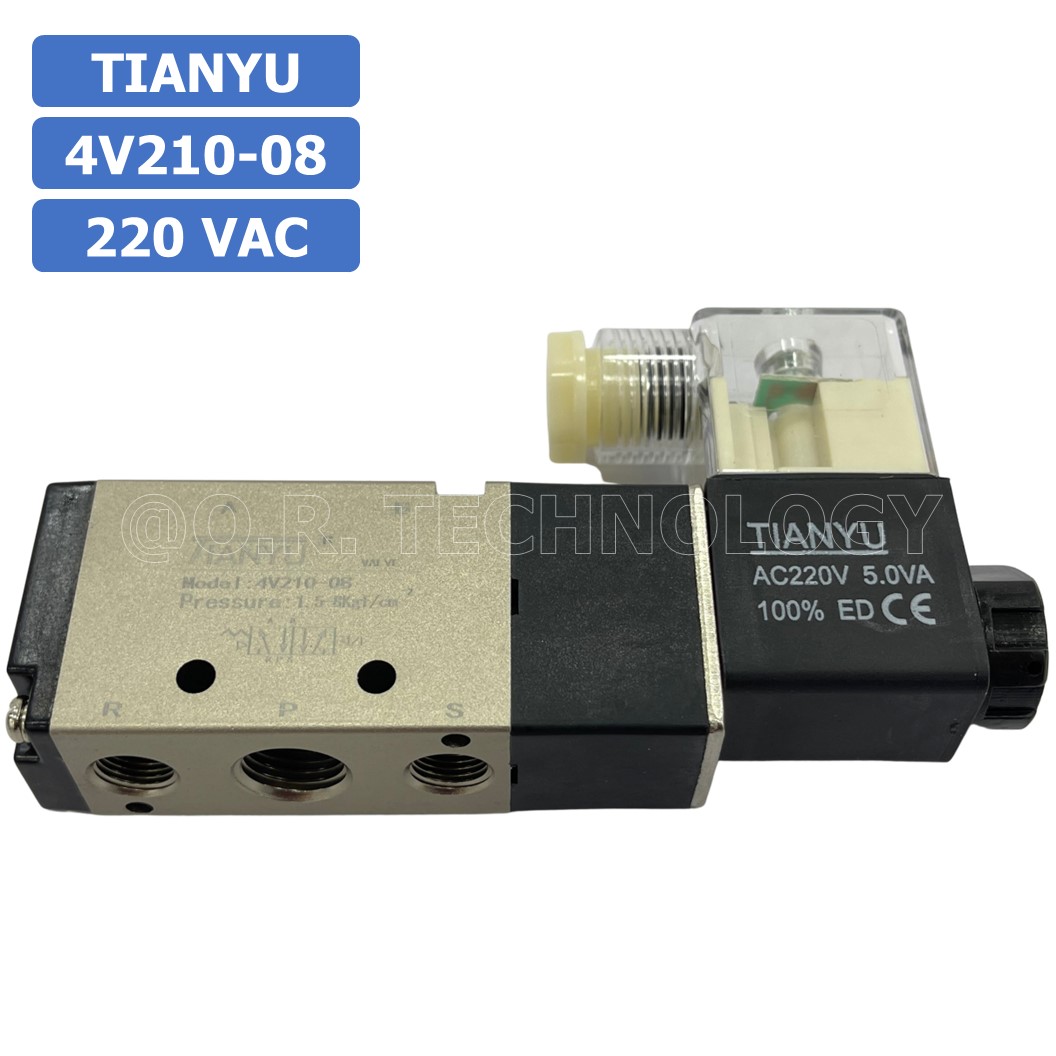โซลินอยด์วาล์ว คอยล์ 1ข้าง 5/2 Single coil Solenoid Valve 4V110-06/4V210-06/4V210-08/4V310-10/4V410-15 12/24VDC 220VAC