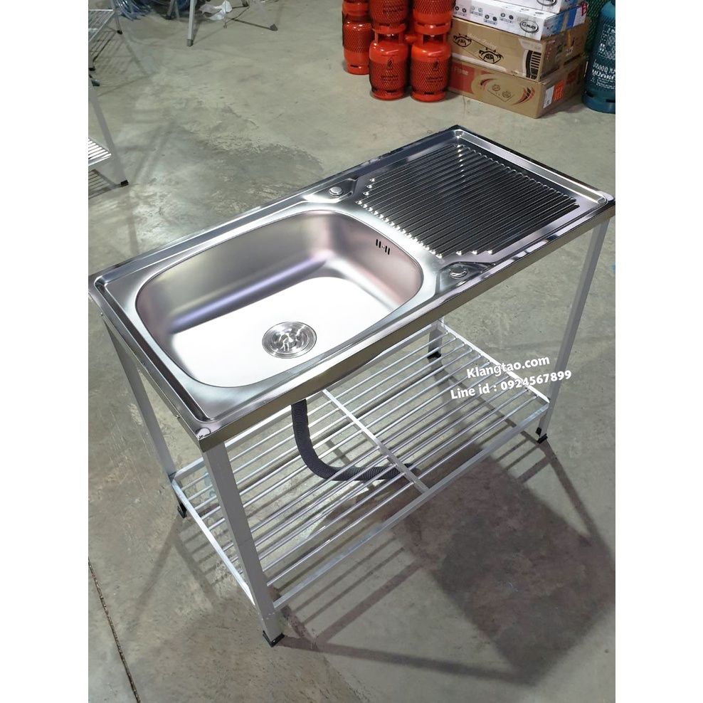 Diamond อ่างล้างจาน ตราเพชร 50x100x80 ซม. รุ่น S0005 ซิงค์ล้างจาน สแตนเลส เกรด 304 ขาอลูมิเนียม (เลือกก๊อกน้ำได้)