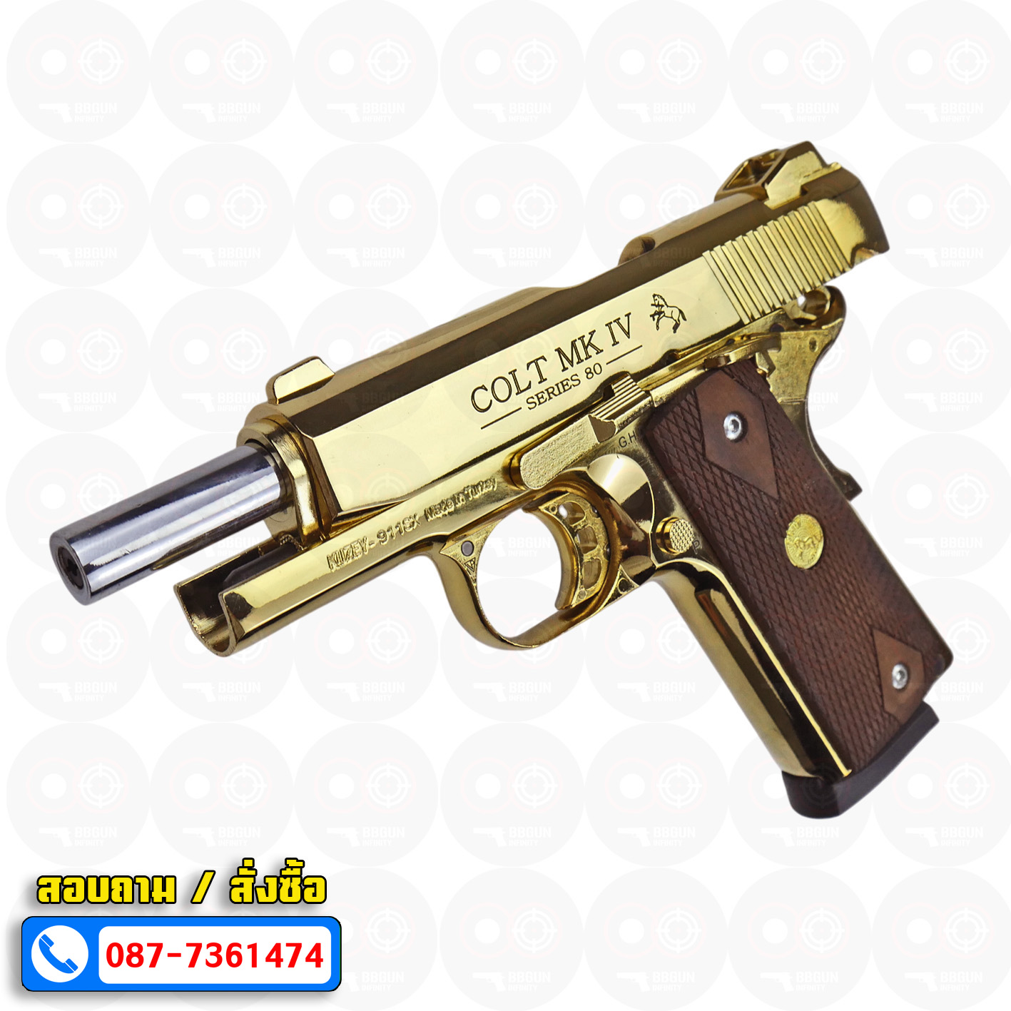 Blank Gun KUZEY M1911 COLT MK IV SERIES 80 ลำกล้อง 4 นิ้ว สีทอง แบลงค์กัน ด้ามไม้