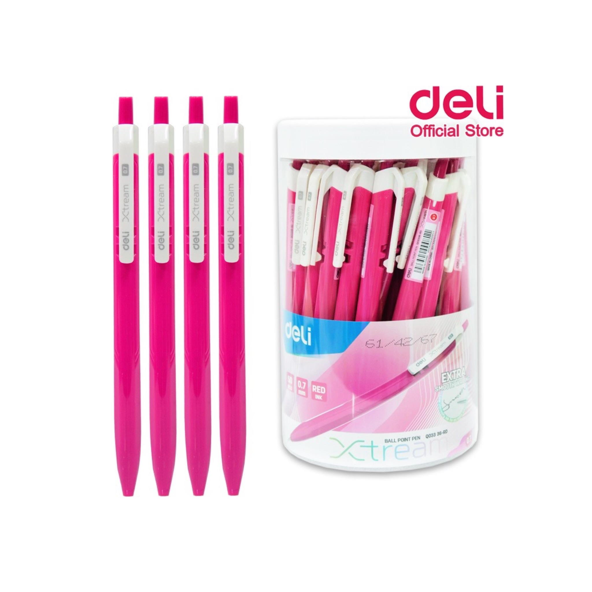 ปากกาลูกลื่นกด เดลี่ Q03336 0.7มม. สีแดง แพ็คละ 12 ด้าม