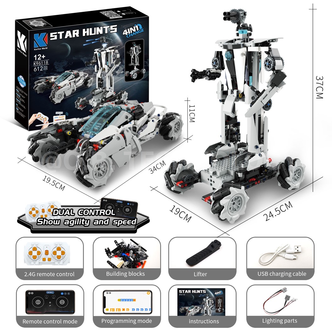 KEEYEE WORLD K96118 ชุดเรียนรู้ เสริมทักษะ Tank and Robot ตัวต่อ STEAM Educational Programmable Robot Kit Building Block