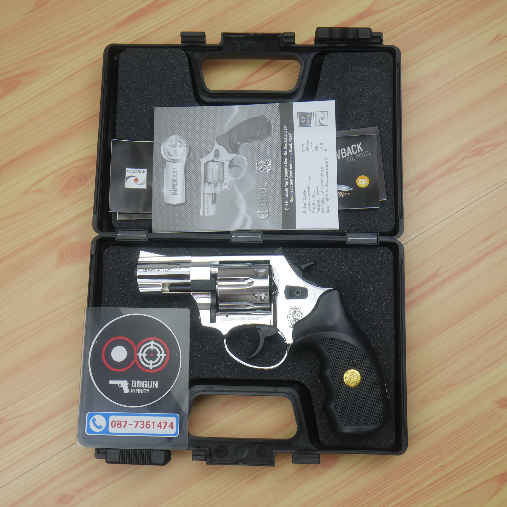 แบลงค์กัน ลูกโม่ 2.5 นิ้ว สีเงินเงา ด้ามกระดุมทอง EKOL VIPER 2.5 SHIMY CHROME Smith & Wesson Revolver BLANK GUN