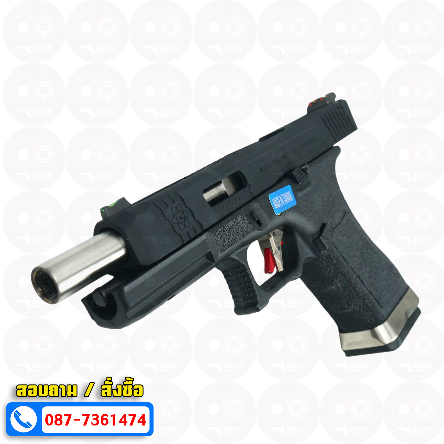 บีบีกันอัดแก๊ส WE G34 T5 G-Force GBB Glock 34 เฟรมดำ สไลด์ดำ ท่อเงิน BB GUN