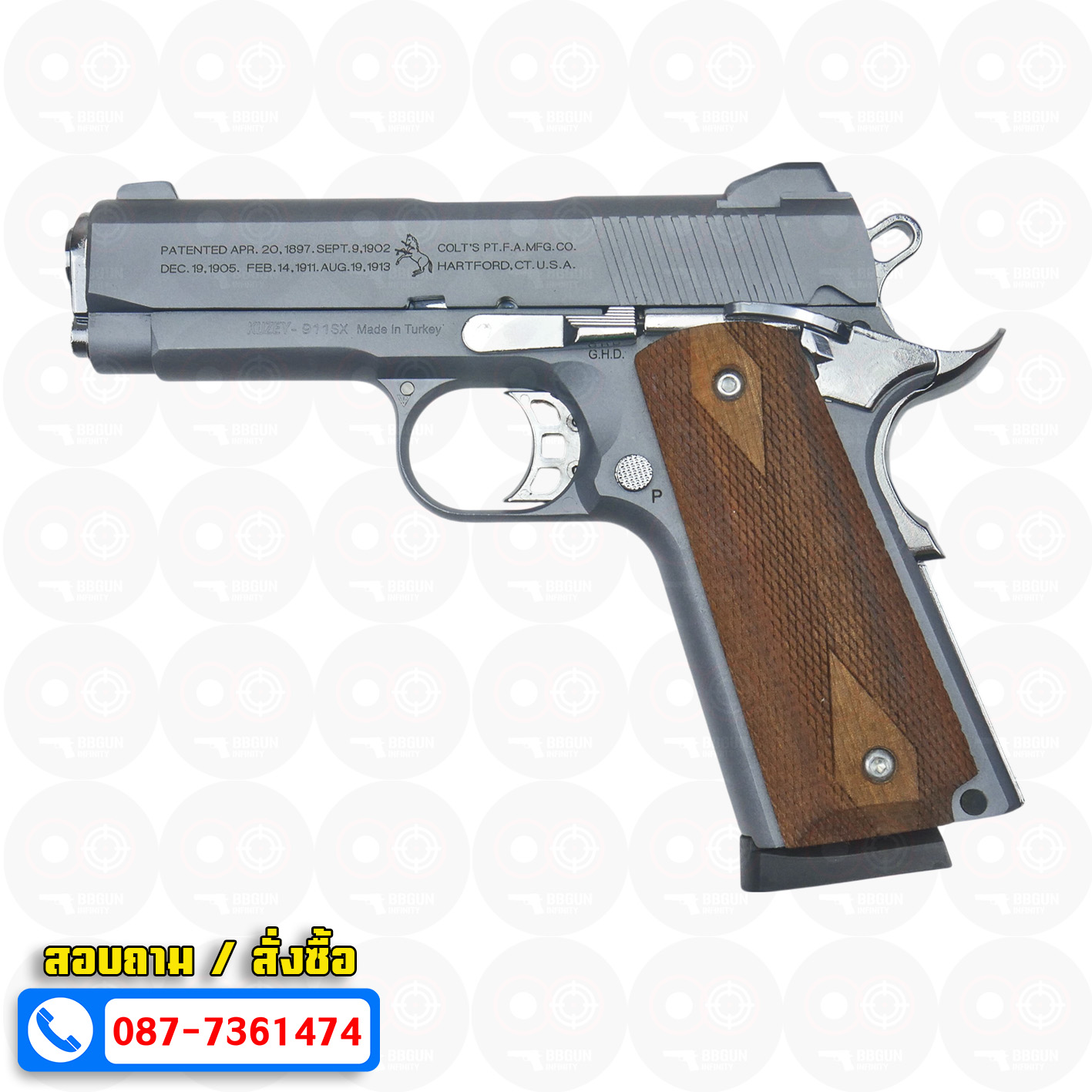 แบลงค์กัน KUZEY M1911 COLT'S 100 ปี สีสโมค 4 นิ้ว ด้ามไม้ blank gun