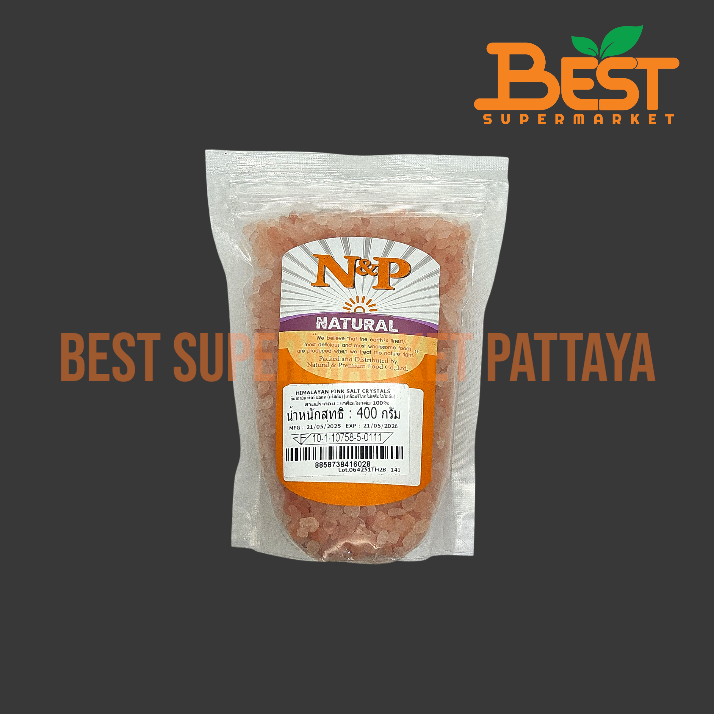 N&P เกลือหิมาลัย 100% (คริสตัล) เกลือบริโภคไม่เสริมไอโอดีน 400 กรัม. Himalayan Pink Salt Crystals. 400 g.
