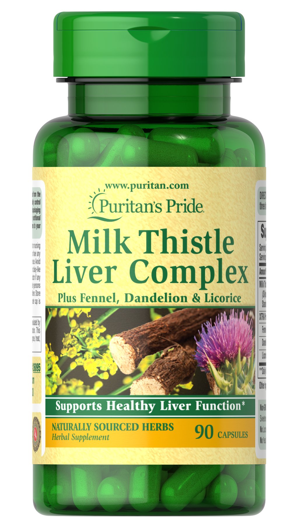 Puritan's pride Milk Thistle Liver Complex plus Fennel, Dandelion, Licorice 90 Capsules สมุนไพรบำรุงและ Detox ตับ