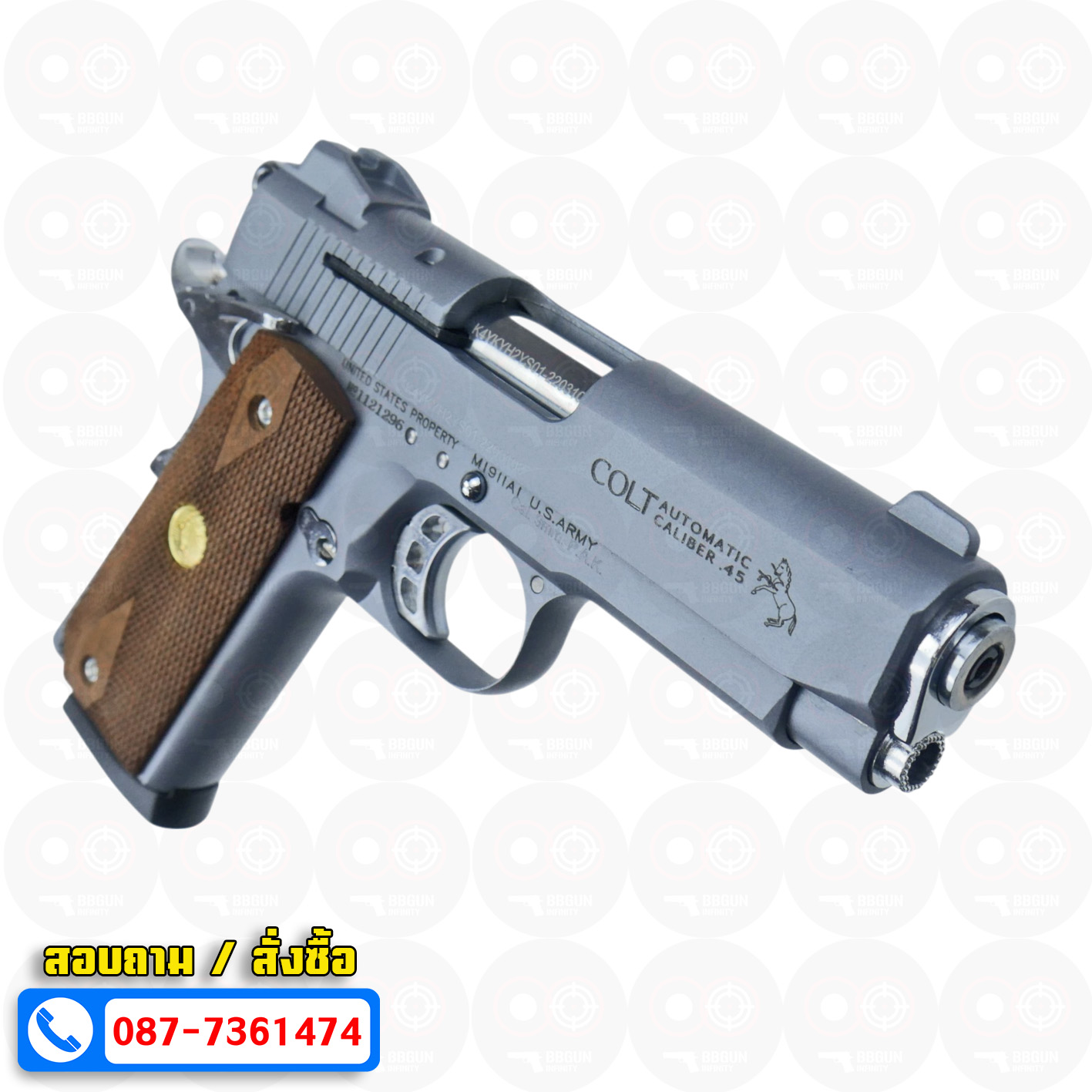 แบลงค์กัน KUZEY M1911 COLT MK IV SERIES 80 Smoke 4 นิ้ว สีสโมค ด้ามไม้ Blank Gun