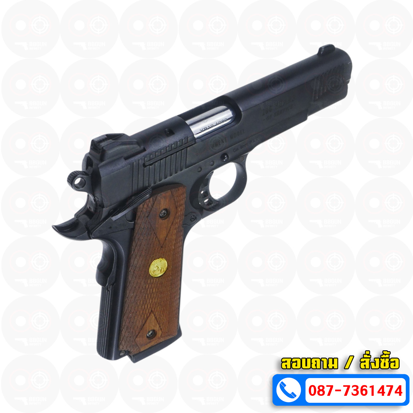 แบลงค์กัน KUZEY M1911 COLT GOVERMENT 100 Year สีดำ 5 นิ้ว blank gun ด้ามไม้