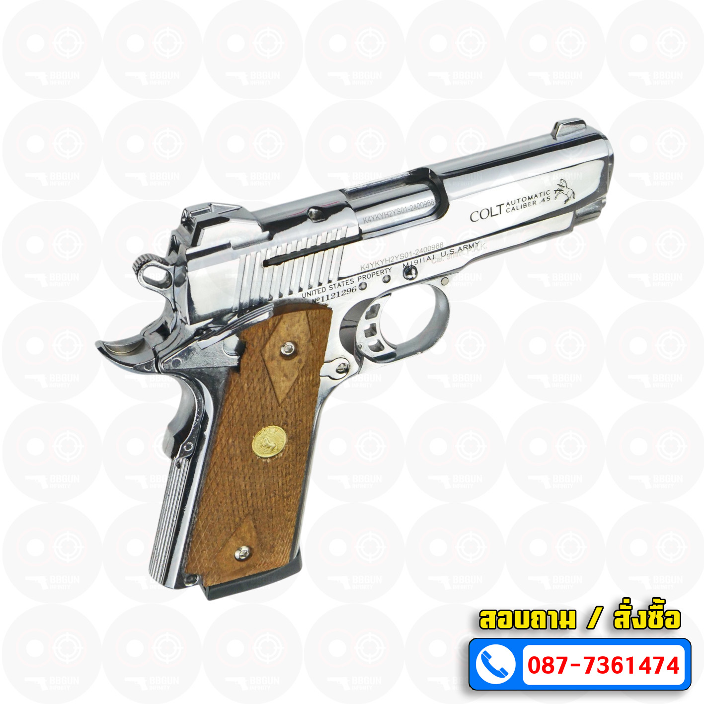 แบลงค์กัน KUZEY Special Combat Officer's ลำกล้อง 4 นิ้ว สีเงินเงา blank gun ด้ามไม้ (แถมกล่องใส่ปืน)