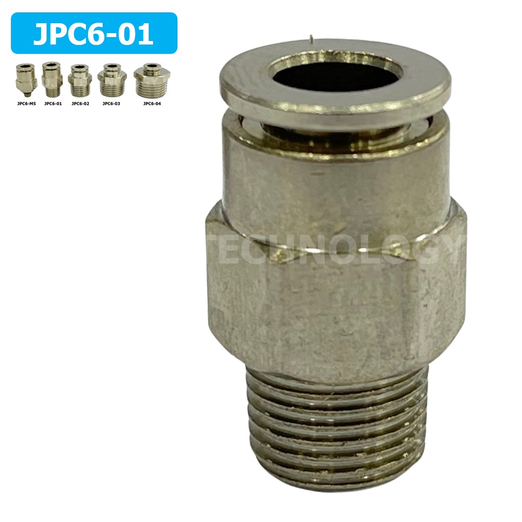 (1ชิ้น) JPC6-01 ข้อต่อลมสแตนเลสเกลียวนอก ข้อต่อลมเกลียวนอก ข้อต่อลม สแตนเลส STAINLESS Male Thread Straight Quick Connector Fitting