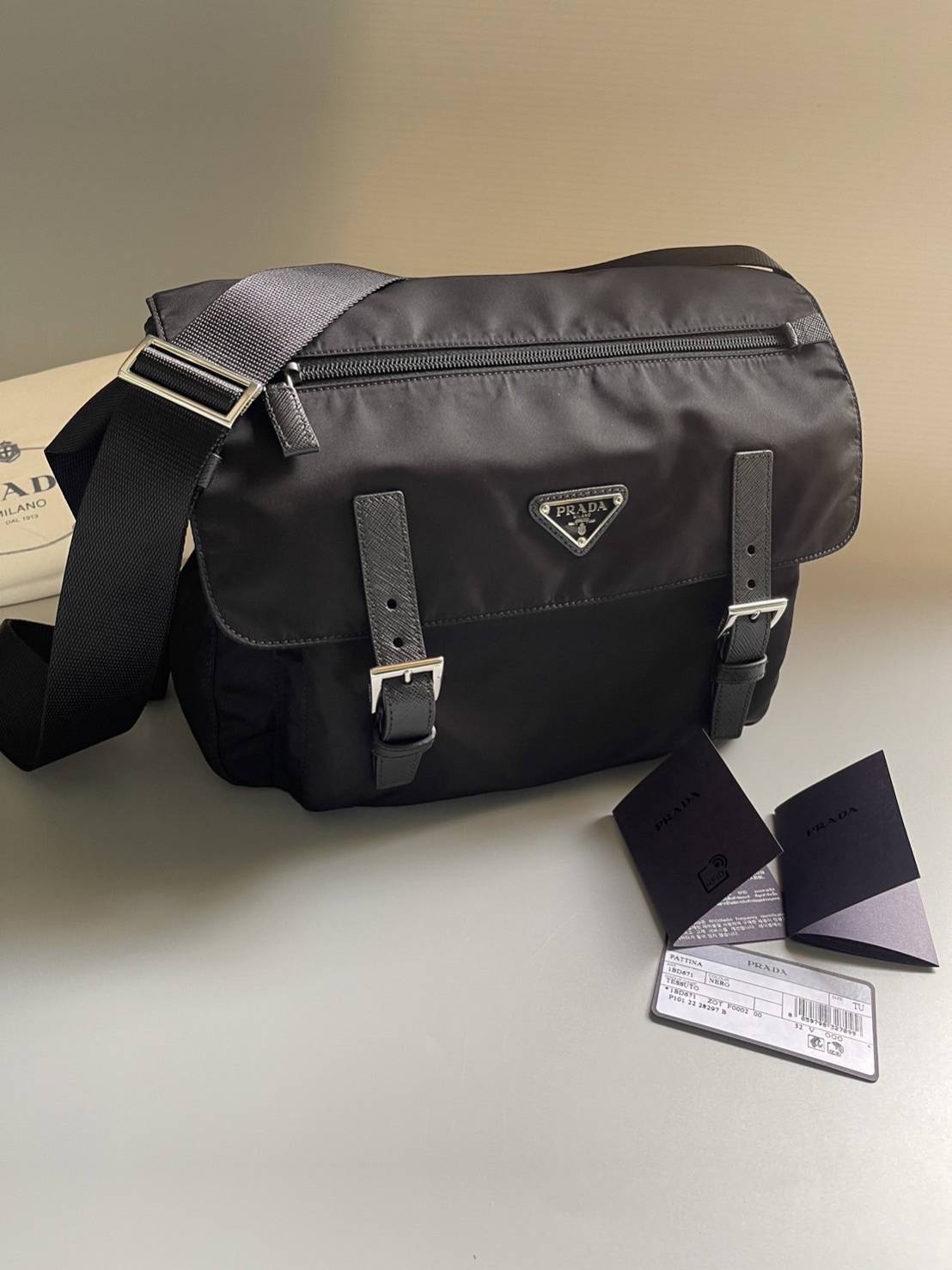 PRADA Black Nylon Triangle Logo Messenger Bag