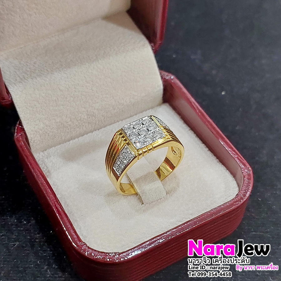 แหวนเพชรชาย ประดับเพชรแท้ 0.56 กะรัต บ่าข้างเพชรแท้ 2 แถว