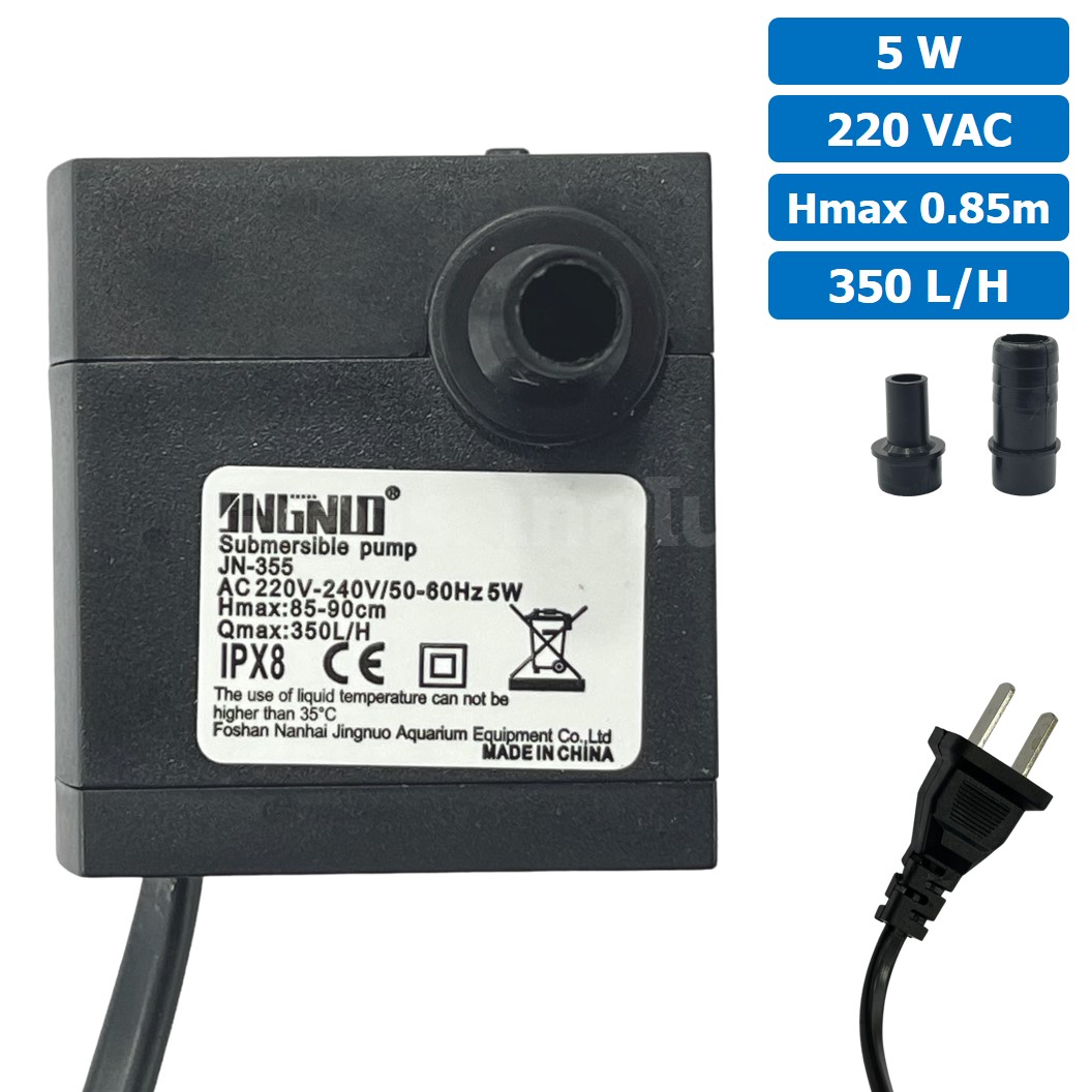 JN-355 ปั๊มน้ำ ปั๊มแช่ ปั๊มพัดลมไอเย็น 220VAC 5W Water pump Submersible Pump JING NUO Hmax 0.85-0.9m Qmax 350L/H JINGNUO