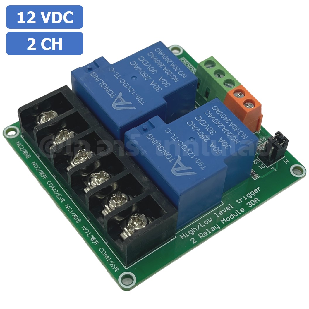 CM025 โมดูลรีเลย์ 2ช่อง 12VDC 30A 2 Channel Relay DC12V 30A แบบ Active Low/High รีเลย์ isolation Relay Module ทนกระแสสูง