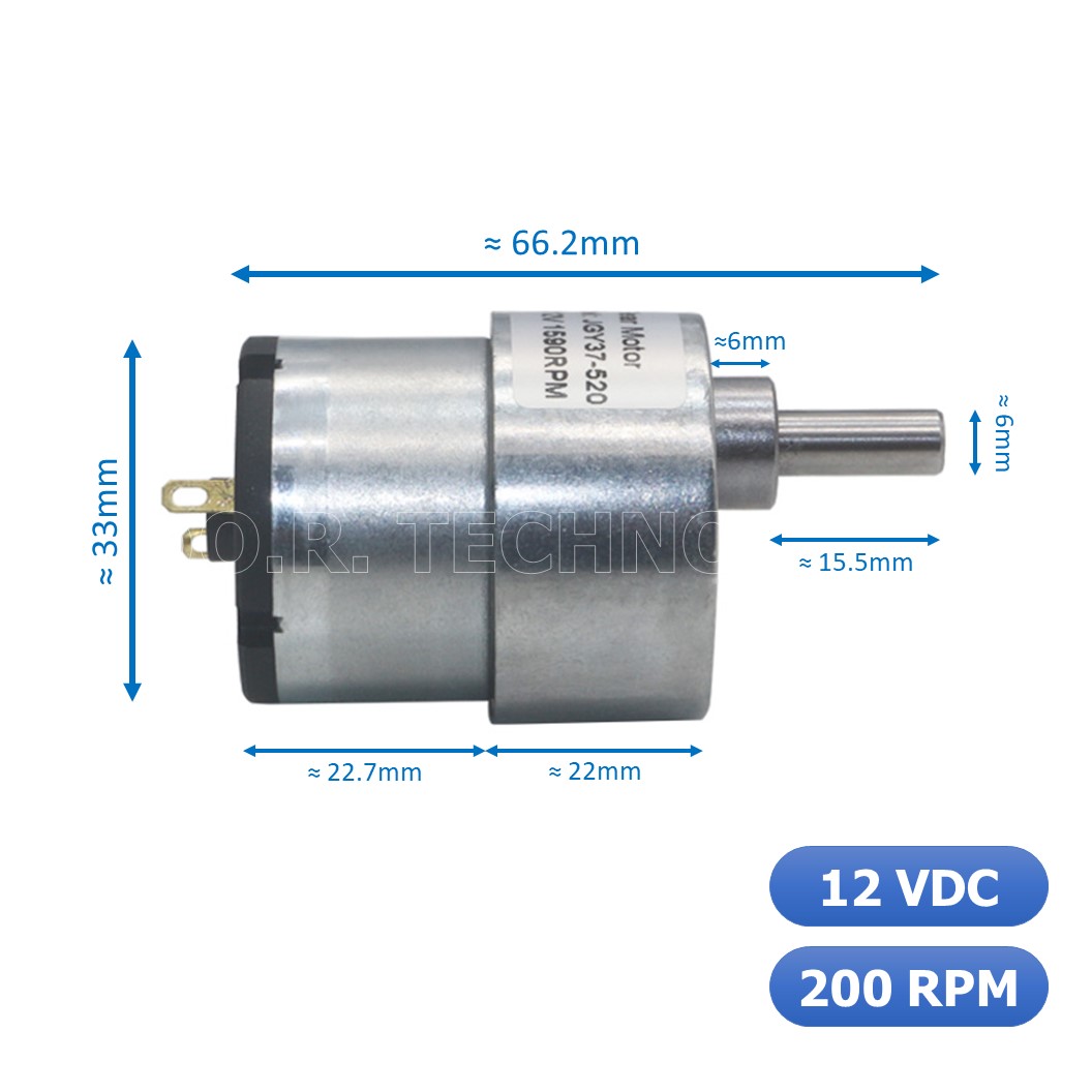 (1ชิ้น) JB022 มอเตอร์เกียร์ 12VDC 200RPM มอเตอร์ มอเตอร์อเนกประสงค์ JGB37-520 JGB-520 Motor gear (แกนขนาด 6mm, Shaft D)