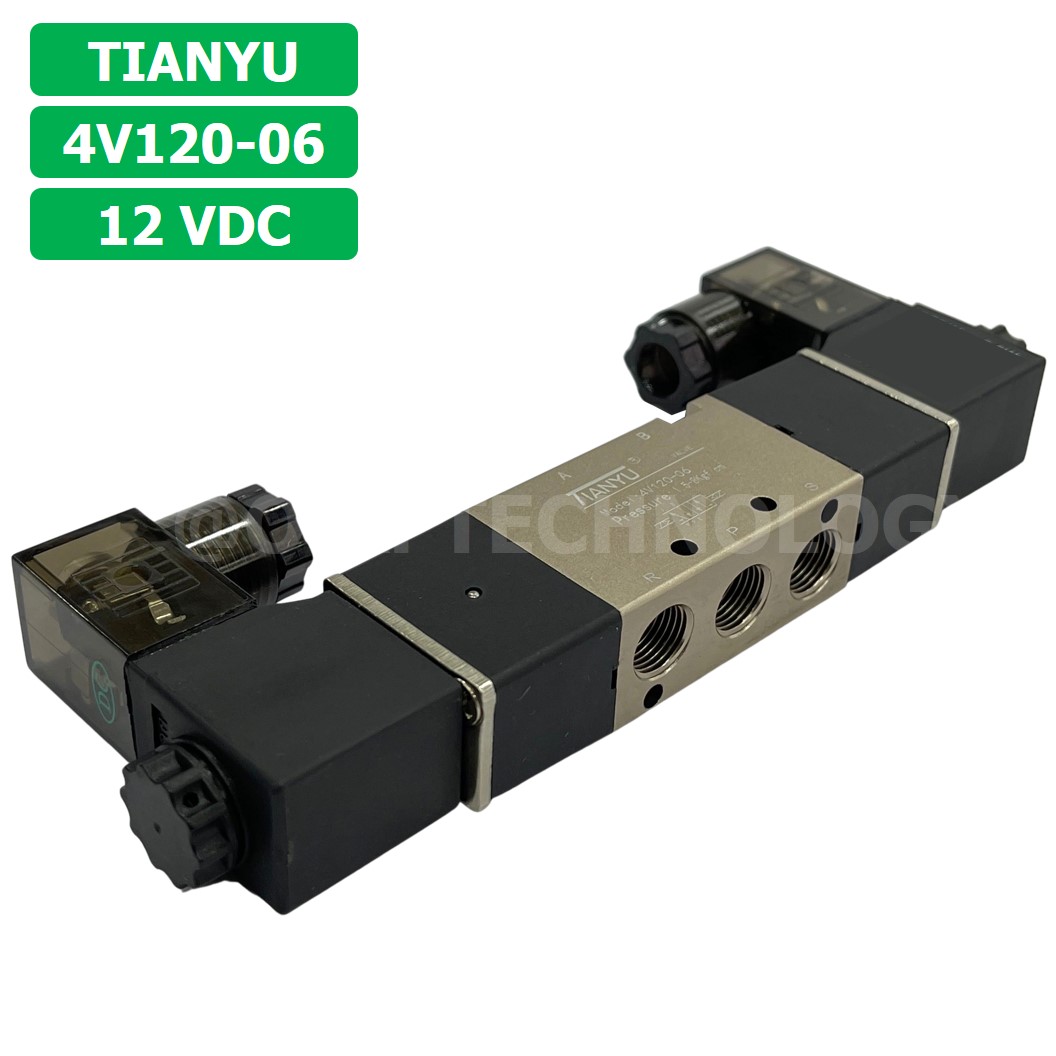 4V120-06 12VDC โซลินอยด์วาล์ว คอยล์ 2 ข้าง 5/2 Double coil Solenoid Valve Pneumatic TIANYU 4V-120-06