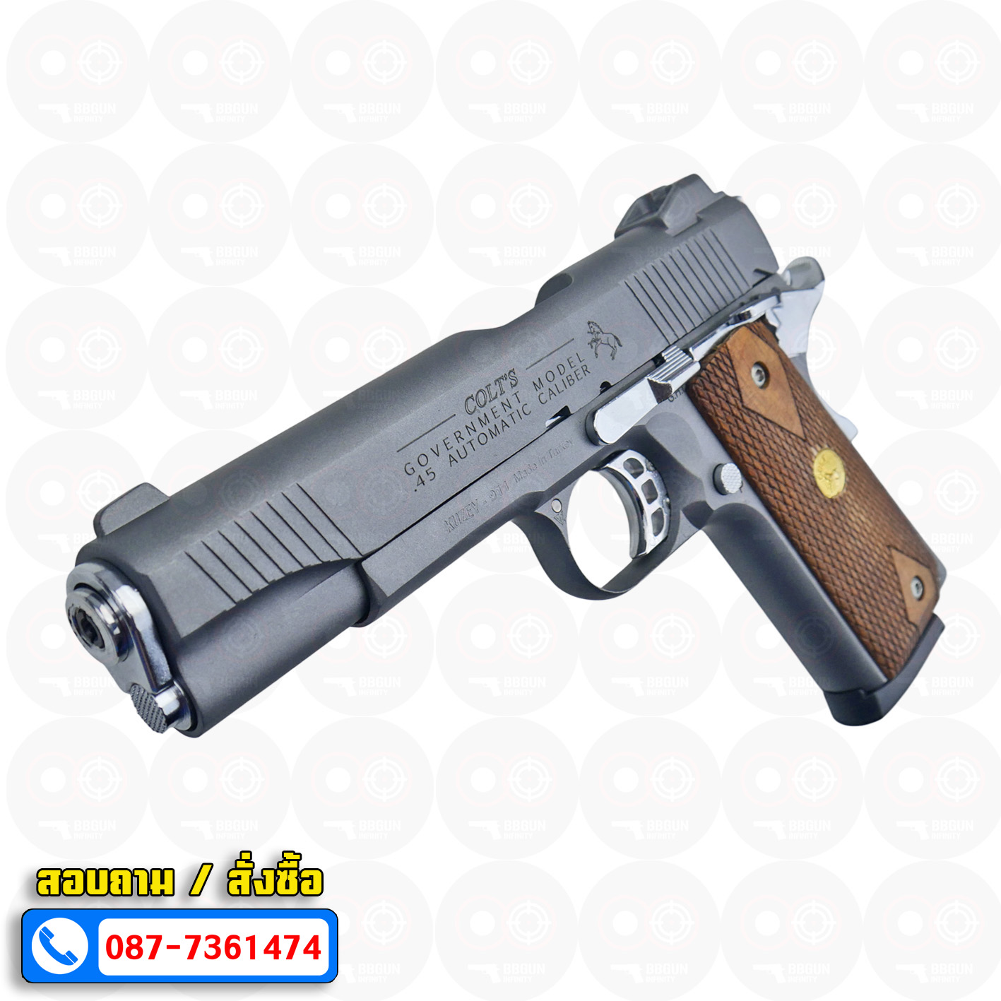 แบลงค์กัน KUZEY M1911 5 นิ้ว COLT GOVERMENT 100 Year สีสโมค blank gun ด้ามไม้ (แถมกล่องใส่ปืน)