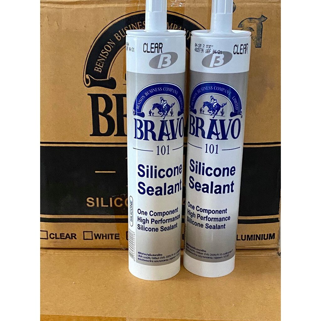 กาวซิลิโคน BRAVO 101 กันน้ำ สีขาว/สีใส/สีดำ (ราคารวมแวท) สำหรับงานกระจก อลูมิเนียม หรือพื้นผิวอื่นๆ
