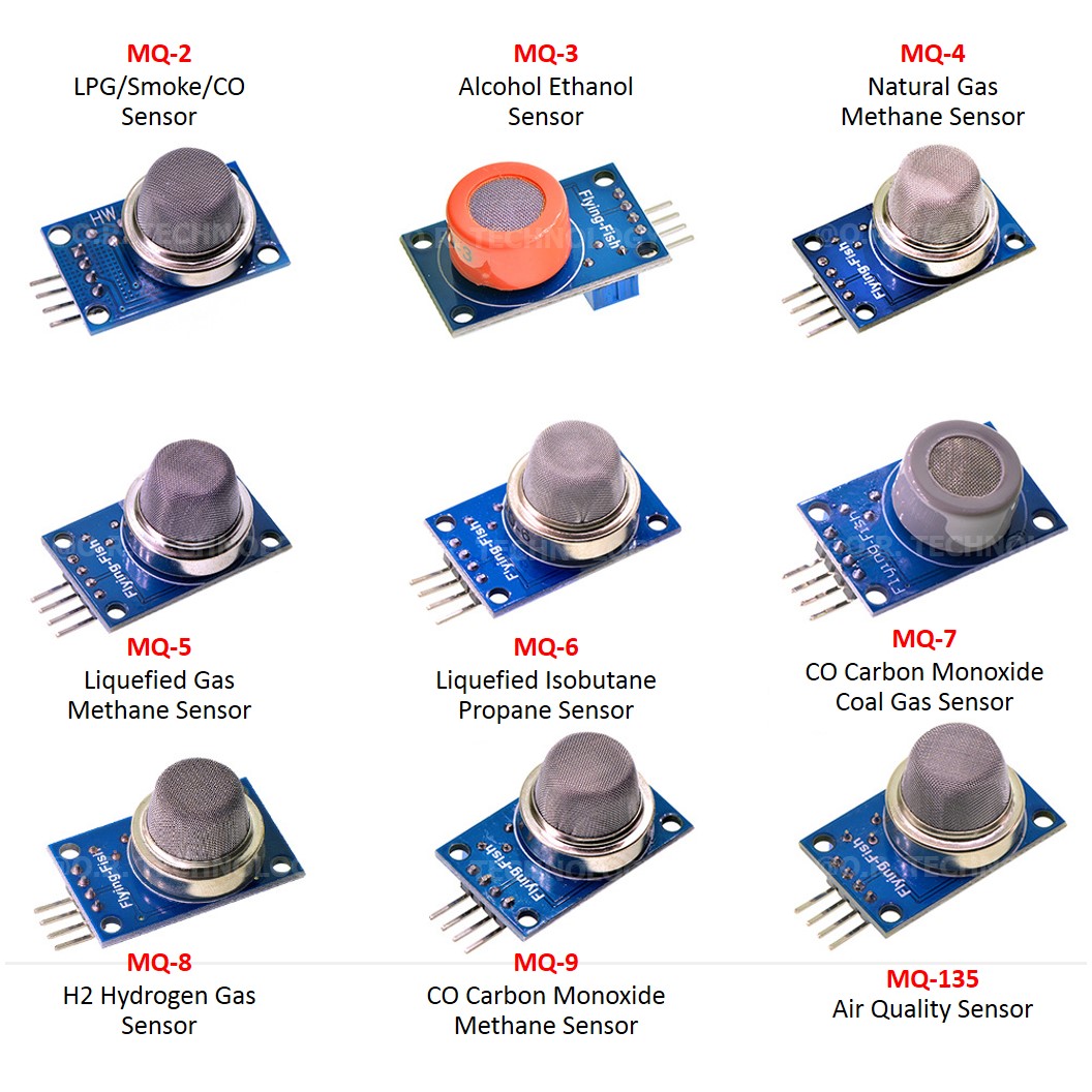 เซนเซอร์ตรวจจับก๊าซ เซนเซอร์แก๊ส ควัน Gas Sensor Hazardous Gas Detection MQ-2 MQ-3 MQ-4 MQ-5 MQ-6 MQ-7 MQ-8 MQ-9 MQ-135