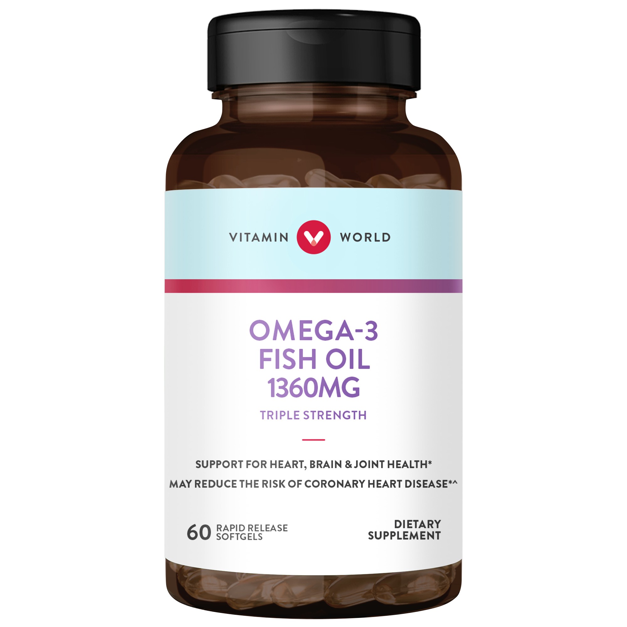 Vitamin world Omega-3 Fish Oil Triple Strength สูตรเข้มข้น 1,360 mg (950 mg. Omega-3) 60 เม็ด one per day
