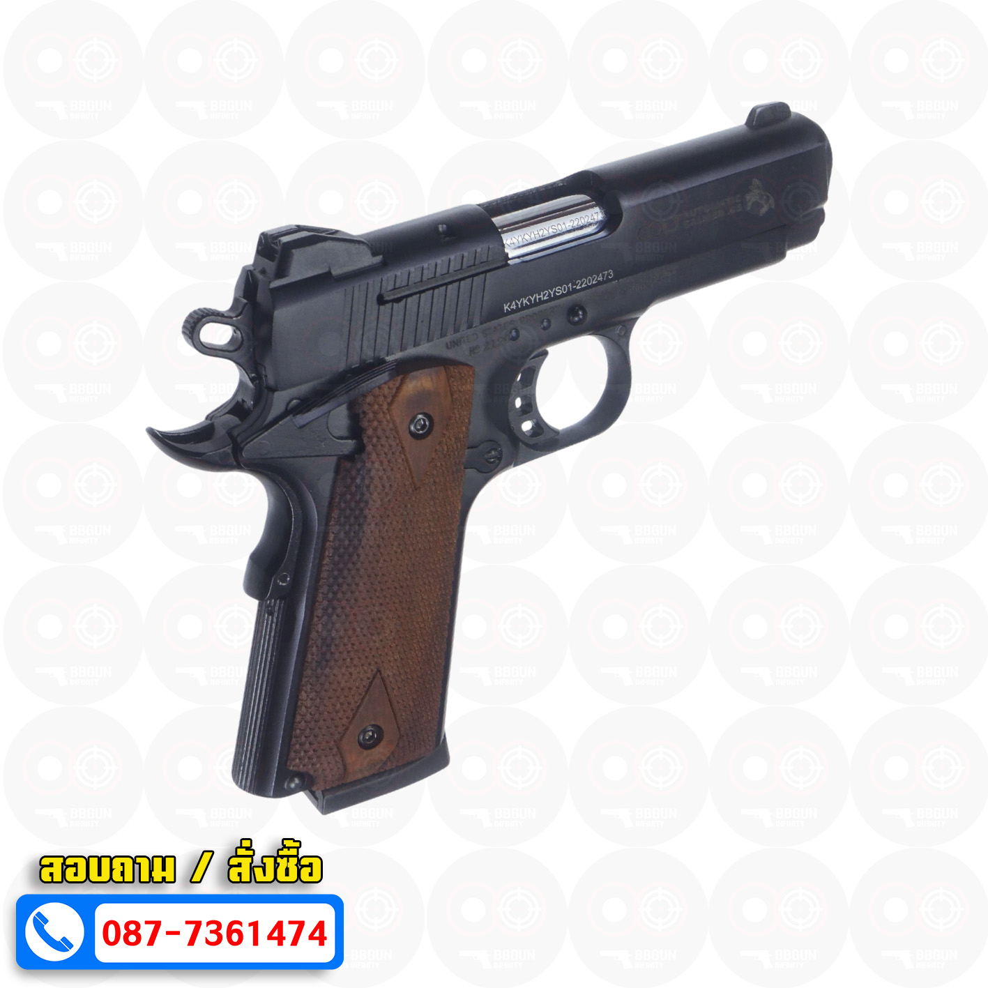 แบลงค์กัน KUZEY M1911 COLT'S MK IV SERIES 80 blank gun สีดำ ลำ 4 นิ้ว ด้ามไม้