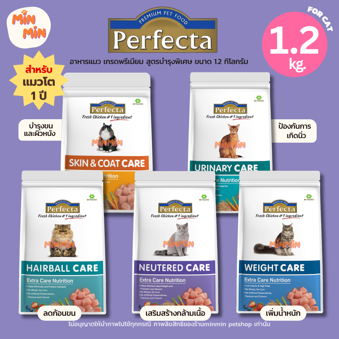 [ 1.2 kg. ] Perfecta Care อาหารเม็ดแมว สูตรดูแลพิเศษ | ขนฟู สุขภาพดี อ่อนโยนทุกคำ เหมาะกับแมวโต 1 ปีขึ้นไป