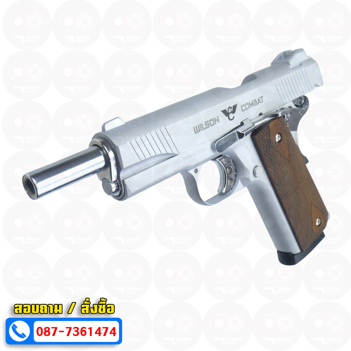 Blank Gun KUZEY M1911 WILSON COMBAT เงินด้าน 5 นิ้ว แบลงค์กัน ด้ามไม้