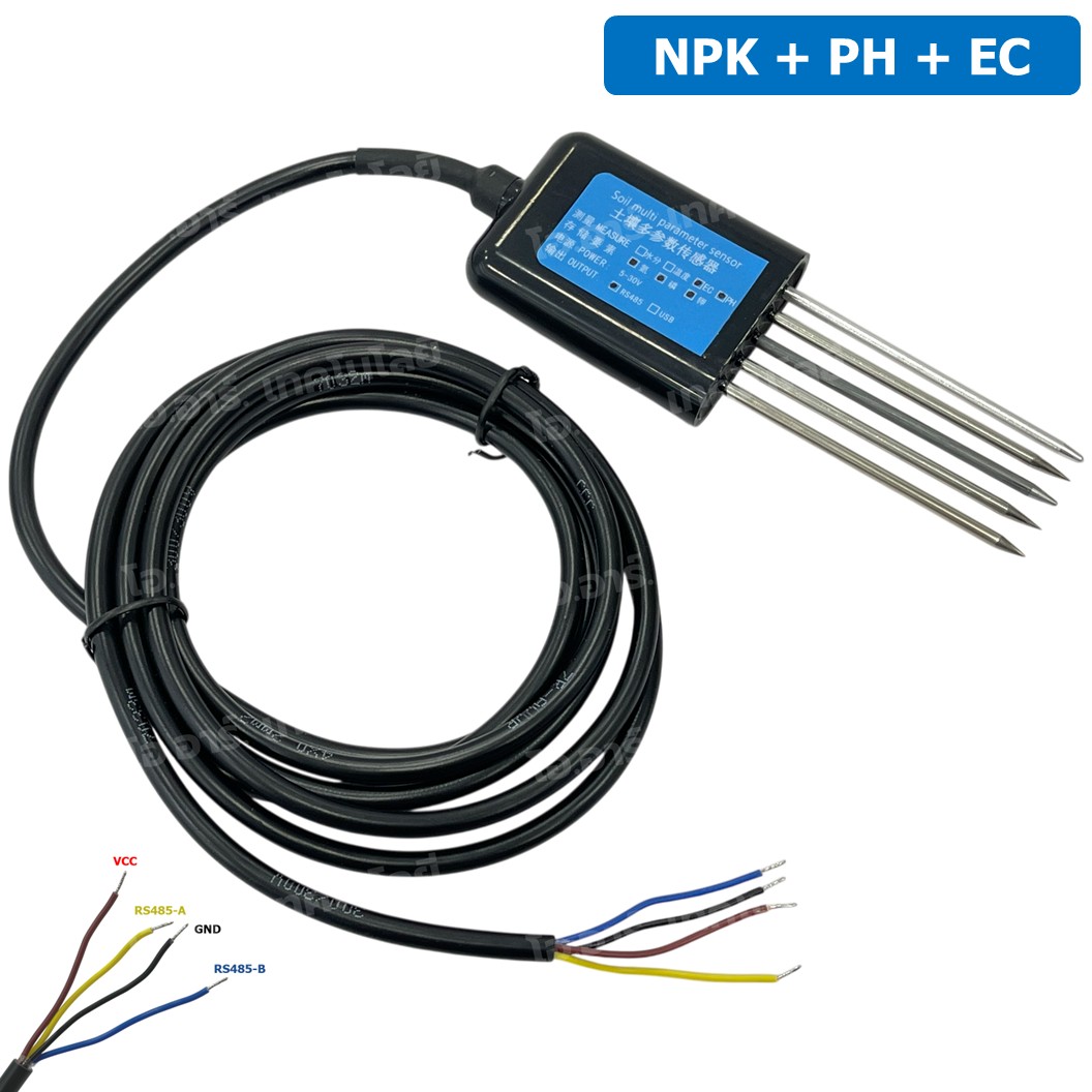 AF325 NPK+PH+EC เซนเซอร์วัดค่าแร่ธาตุในดิน+กรด-ด่าง PH+ความนำไฟฟ้า EC 5ขา RS485 Output 5 Pin Probes NPK+PH+EC Soil Sensor with cable 2m เซนเซอร์วัดสารอาหารในดิน+กรดด่าง+EC