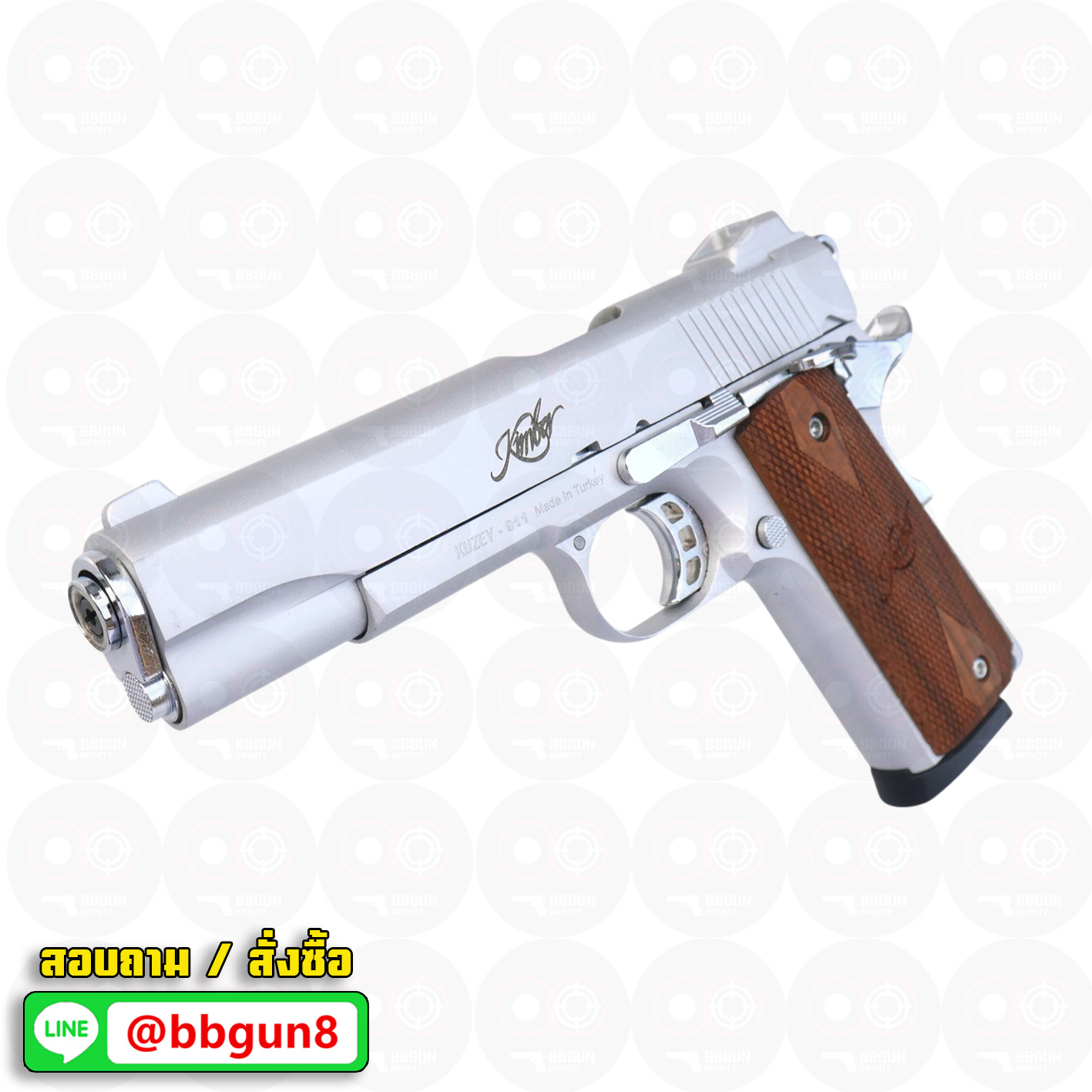 แบลงค์กัน KUZEY M1911 ลำกล้อง 5 นิ้ว KIMBER blank gun สีเงินด้าน ด้ามไม้ (แถมกล่องใส่ปืน)