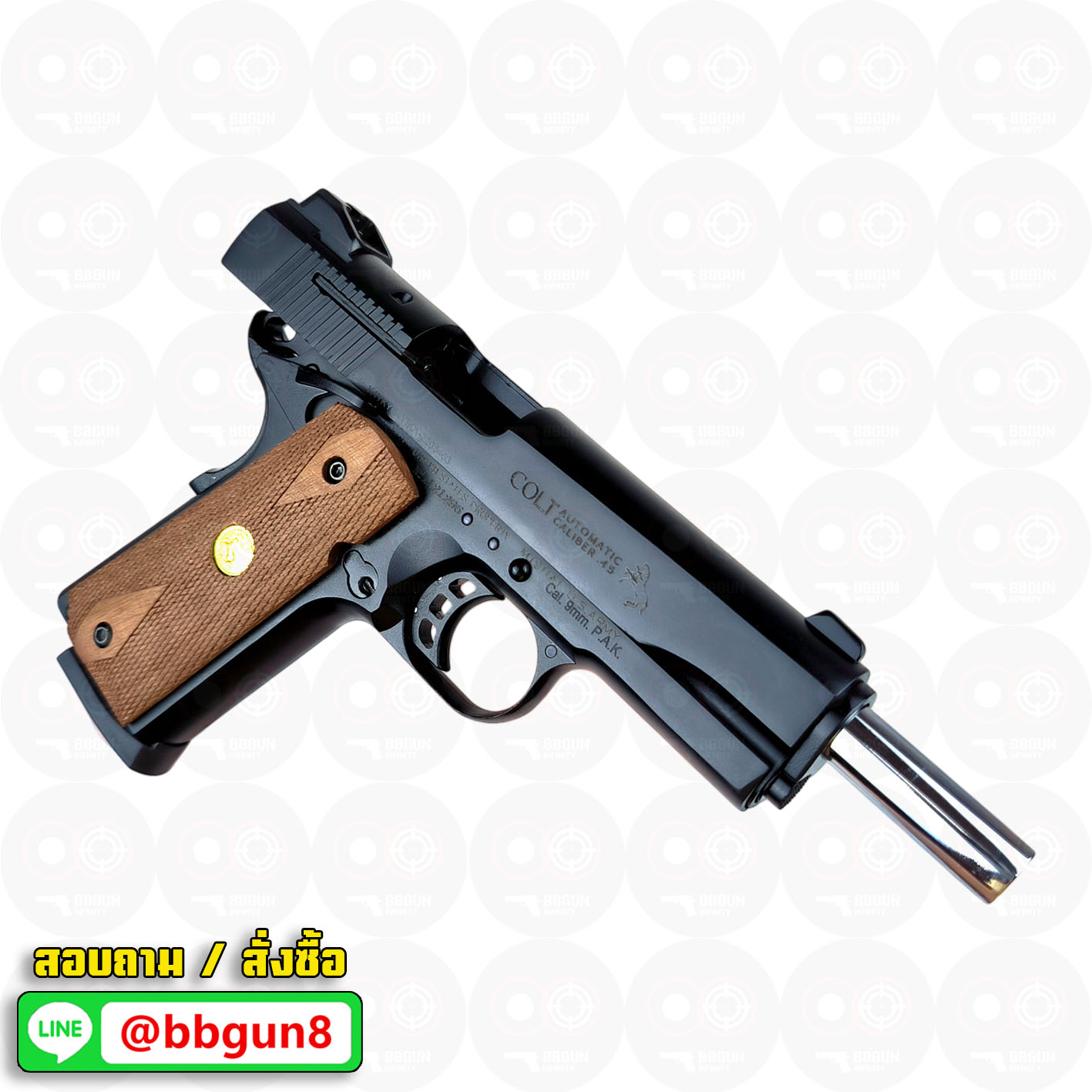 แบลงค์กัน KUZEY M1911 ลำกล้อง 5 นิ้ว COLT'S MK IV SERIES'70 สีดำ ด้ามไม้ blank gun