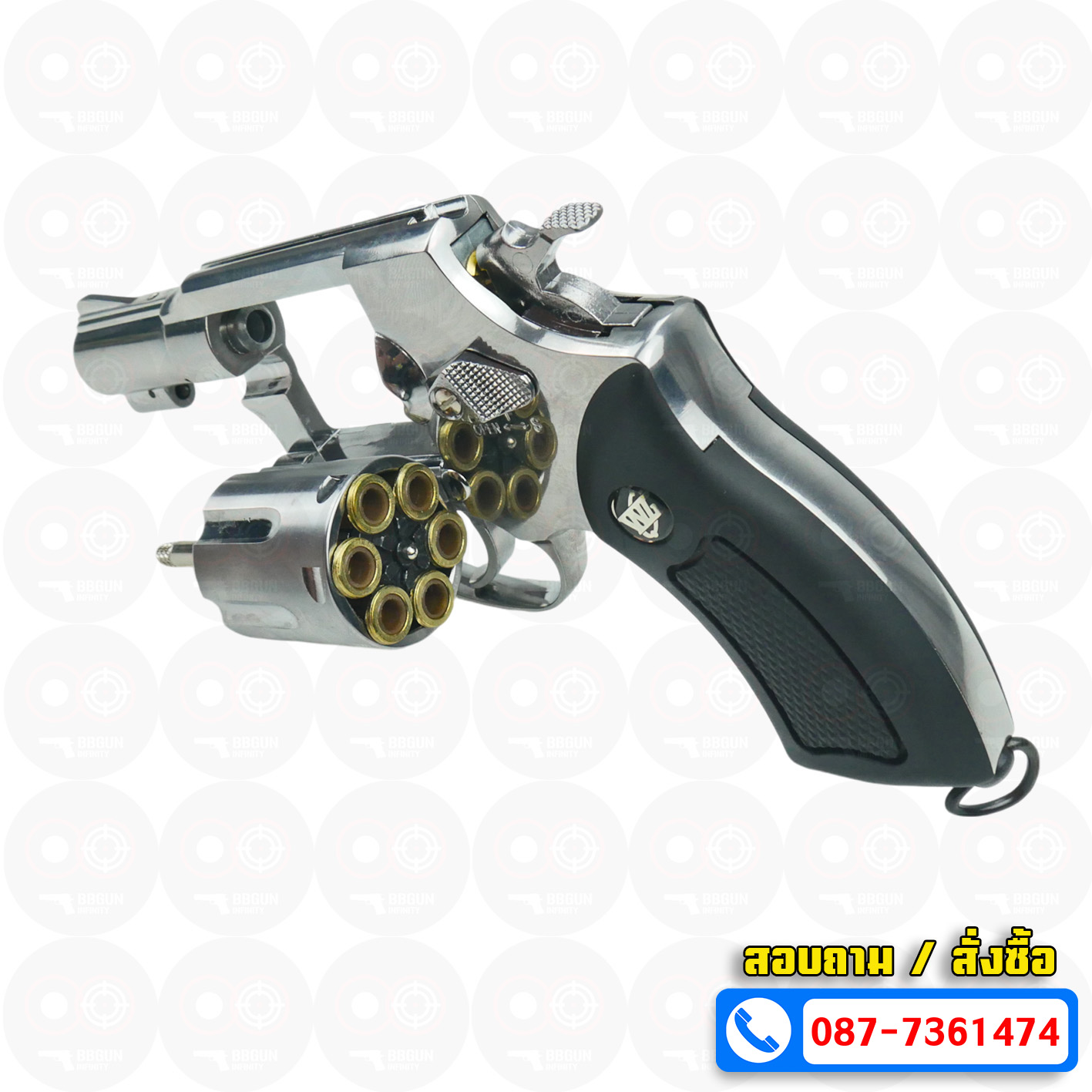 บีบีกันลูกโม่ 2 นิ้ว WinGun 733 Co2 Silver ด้ามดำ BB GUN