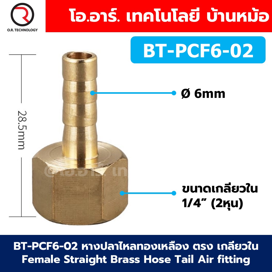 BT-PCF หางปลาไหลทองเหลือง ตรง เกลียวใน Female Straight Brass Hose Tail Air fitting ข้อต่อลมทองเหลือง Barb tails หางปลาไหลเกลียวในตรง หางหนู เกลียวตัวเมีย