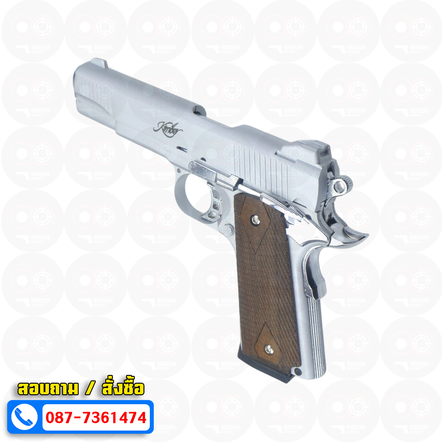 แบลงค์กัน KUZEY M1911 KIMBER สีเงินด้าน 5 นิ้ว ด้ามไม้ blank gun