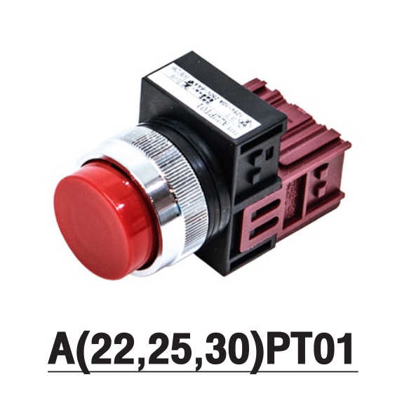 MARUYASU A30PT01R, A30PT01G, A30PT01Y, A30PT01B, สวิทช์กดหัวนูน 30 มม 1NC