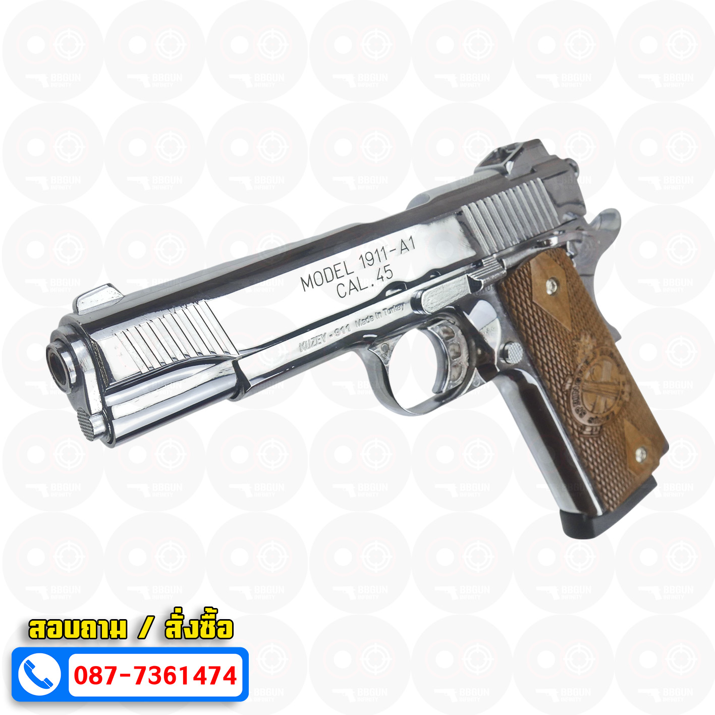 แบลงค์กัน KUZEY M1911-A1 ลำกล้อง 5 นิ้ว SPRINGFIELD ARMORY สีเงินเงา blank gun ด้ามไม้