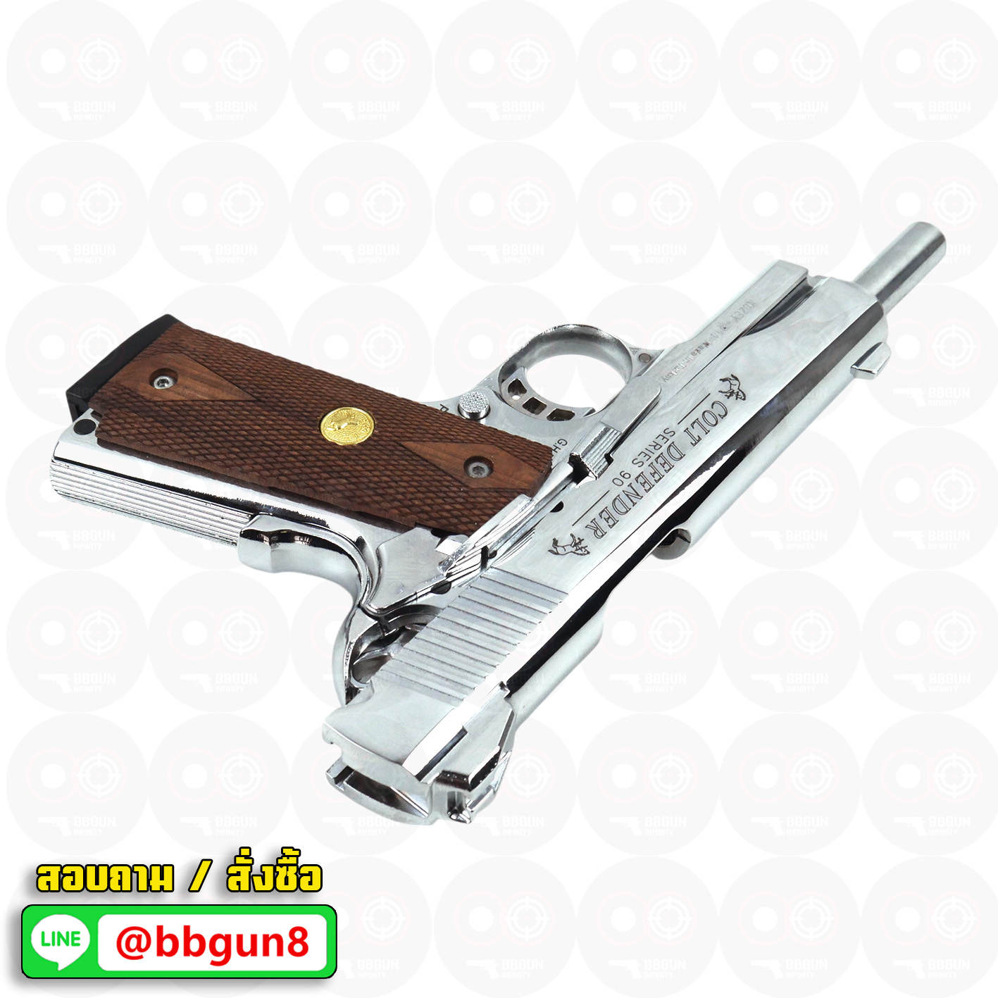 Blank Gun KUZEY M1911 COLT'S DEFENDER SERIES 90 ลำกล้อง 5 นิ้ว เงินเงา แบลงค์กัน ด้ามไม้