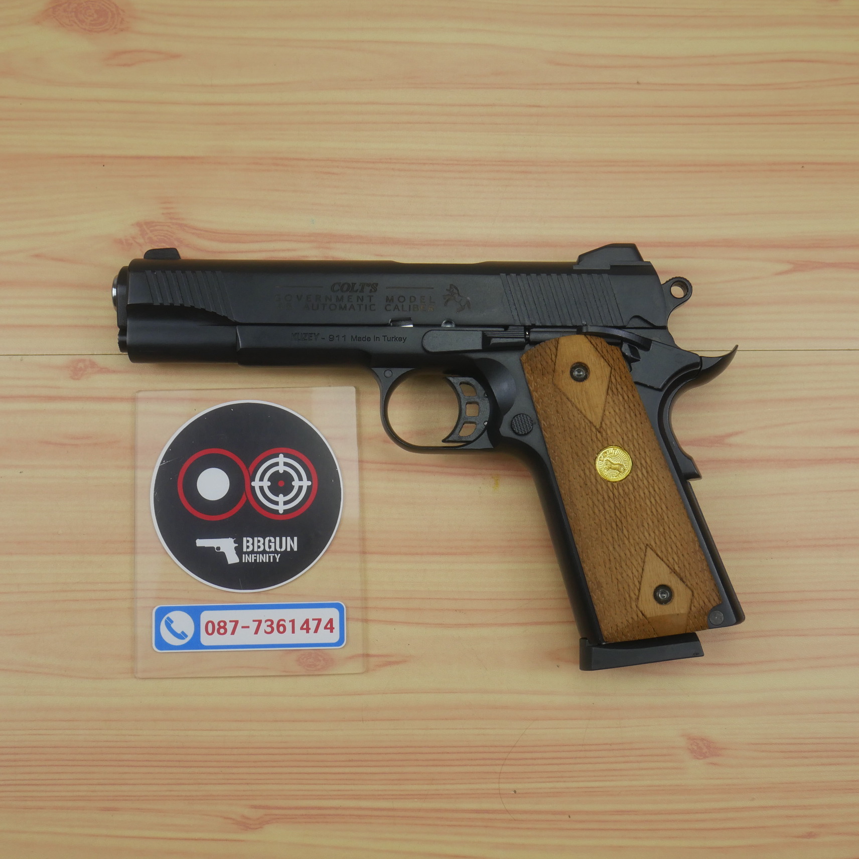 แบลงค์กัน KUZEY M1911 COLT GOVERMENT 100 Year สีดำ 5 นิ้ว blank gun ด้ามไม้
