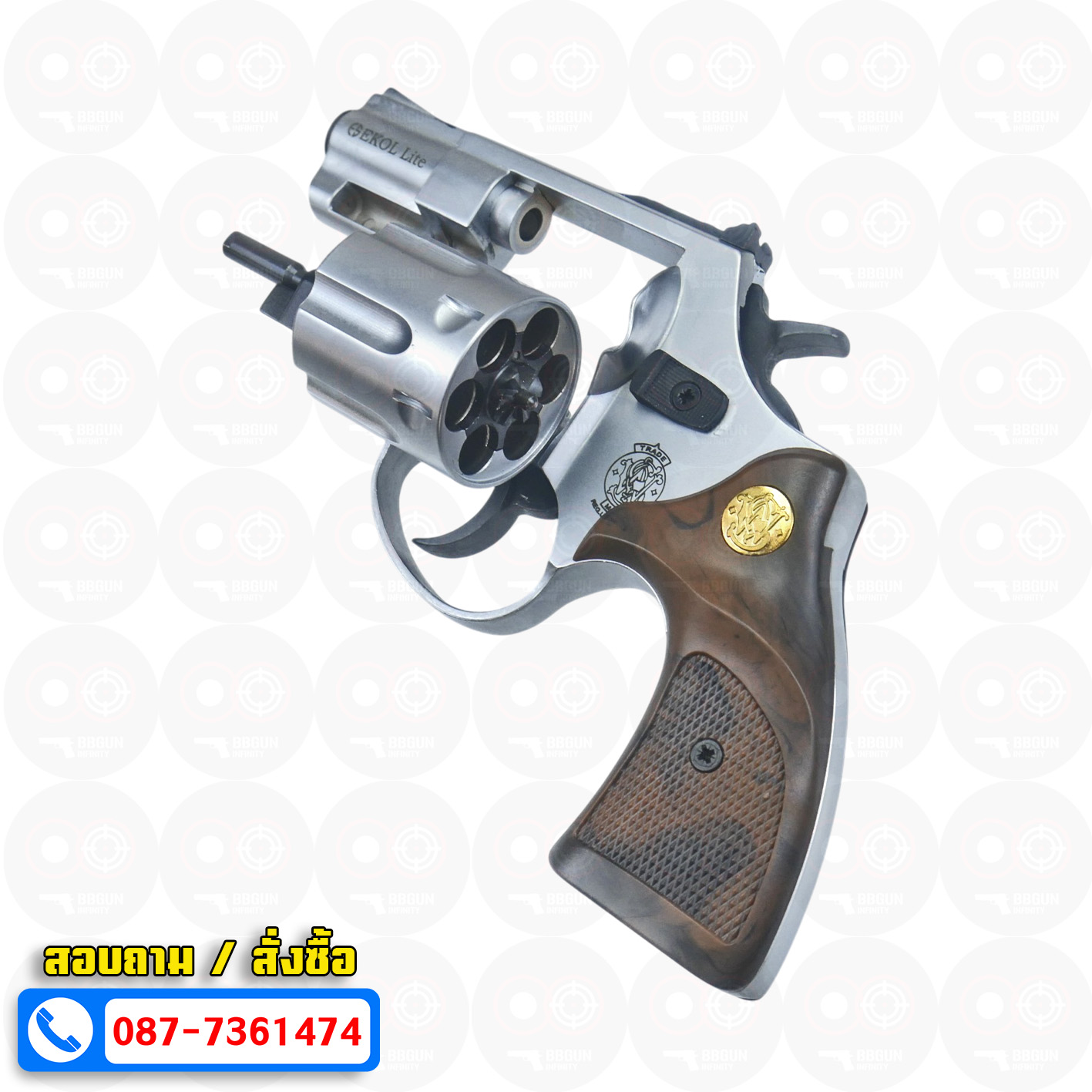 Ekol Lite แบลงค์กัน ลูกโม่ 2 นิ้ว สีเงินด้าน (White) Smith & Wesson blank gun Revolver 2 inch กระดุมทอง