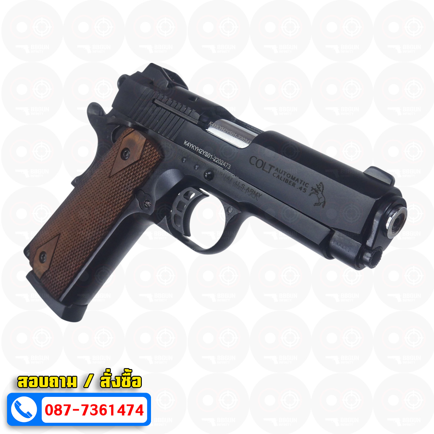 แบลงค์กัน KUZEY M1911 COLT'S MK IV SERIES 80 blank gun สีดำ ลำ 4 นิ้ว ด้ามไม้