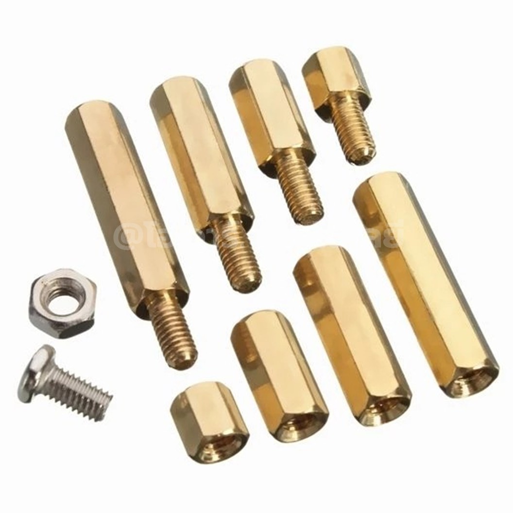 M3-120-Brass ชุดเสาทองเหลือง นอต สกรู M3 120ชิ้น 120Pcs M3 Hex Brass Standoff + Nut + Screw kit เสายึดแผ่นปริ้น เสารองบอร์ด ขารองบอร์ด เสารองแผ่น PCB