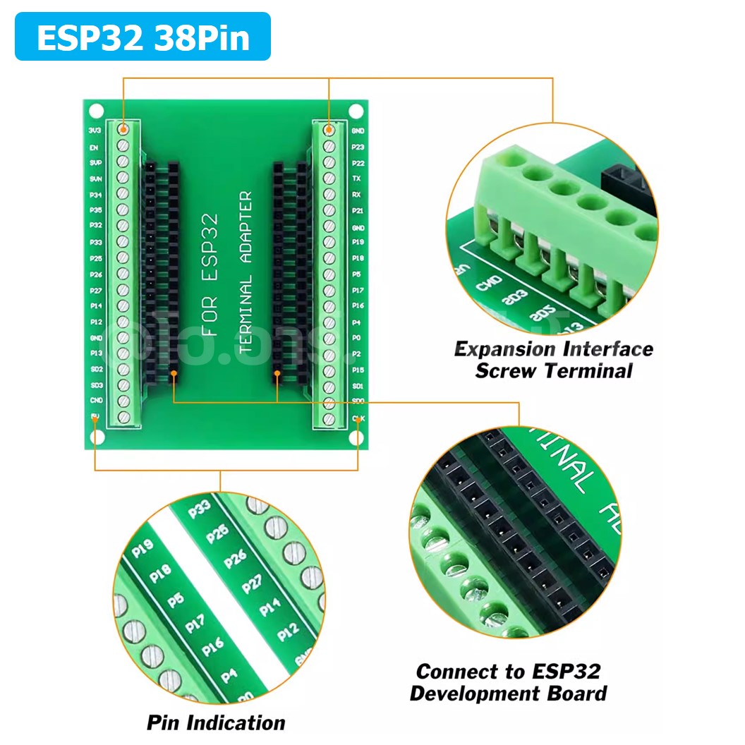 CB002 ฐานรองบอร์ด ESP32 38pin ESP32S Terminal Expansion Board บอร์ดขยายขา บอร์ดเสริม ESP-WROOM-32 38ขา