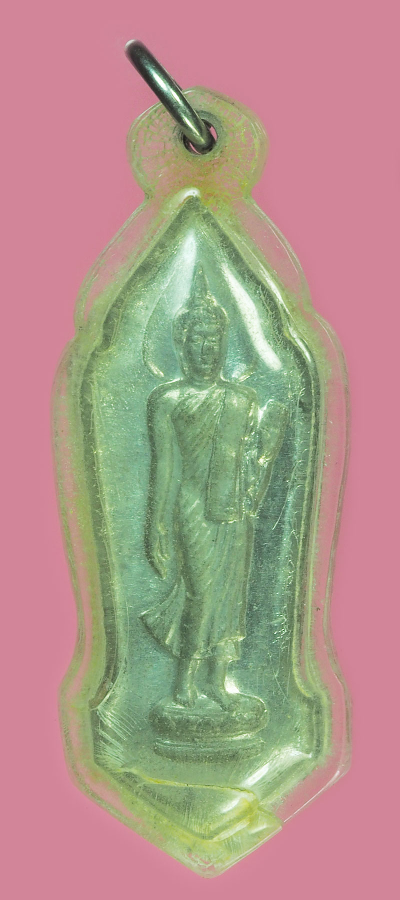 ขายแล้ว*38627 พระลีลา 25 พุทธศตวรรษ ปี 2500 เนื้่อชินตะกั่ว เลี่ยมพลาสติกเก่าหลายสิบปี 10