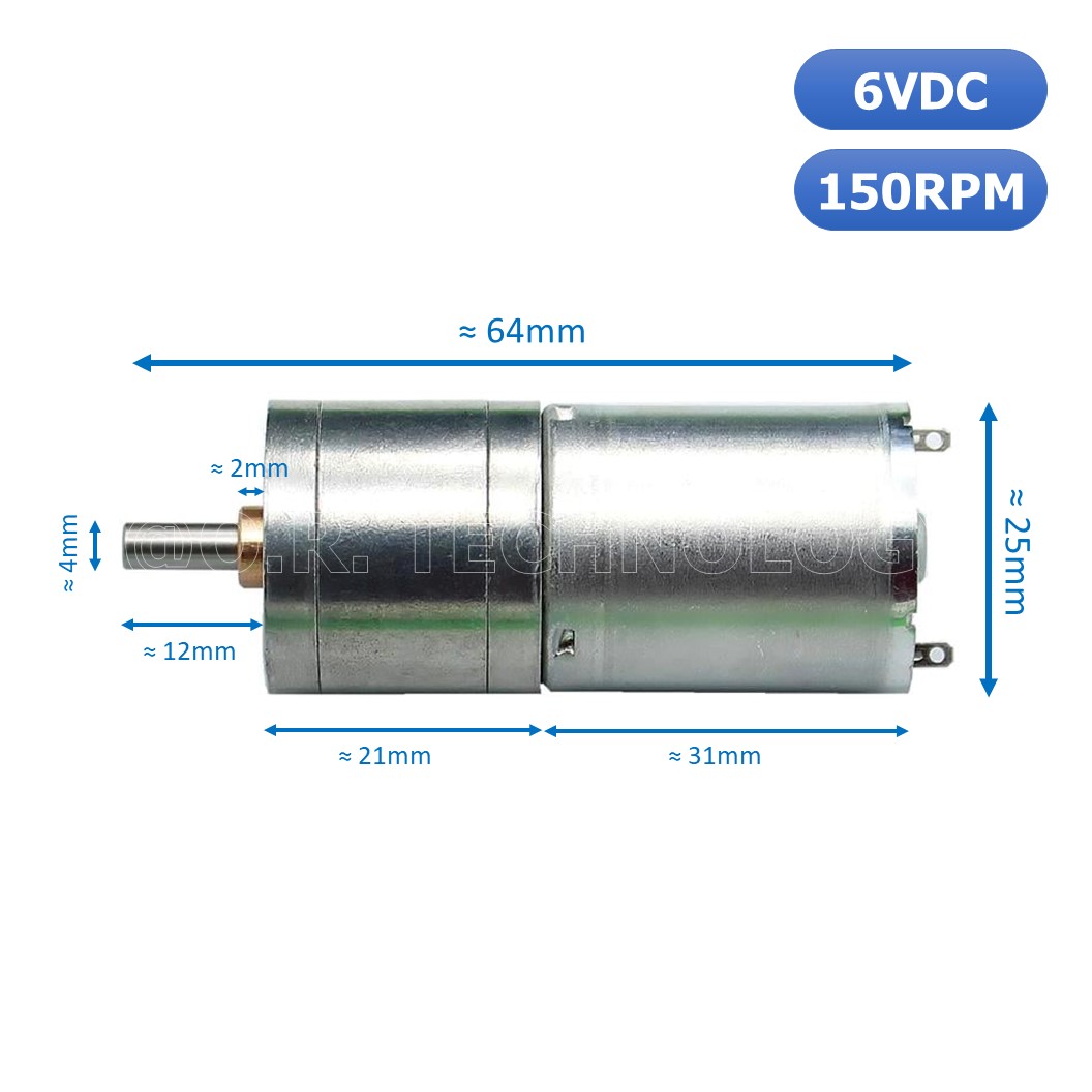 (1ชิ้น) JB348 มอเตอร์ มอเตอร์เกียร์ มอเตอร์อเนกประสงค์ 25GA-370 6VDC 150RPM DC Gear Motor (Shaft D, 4mm)