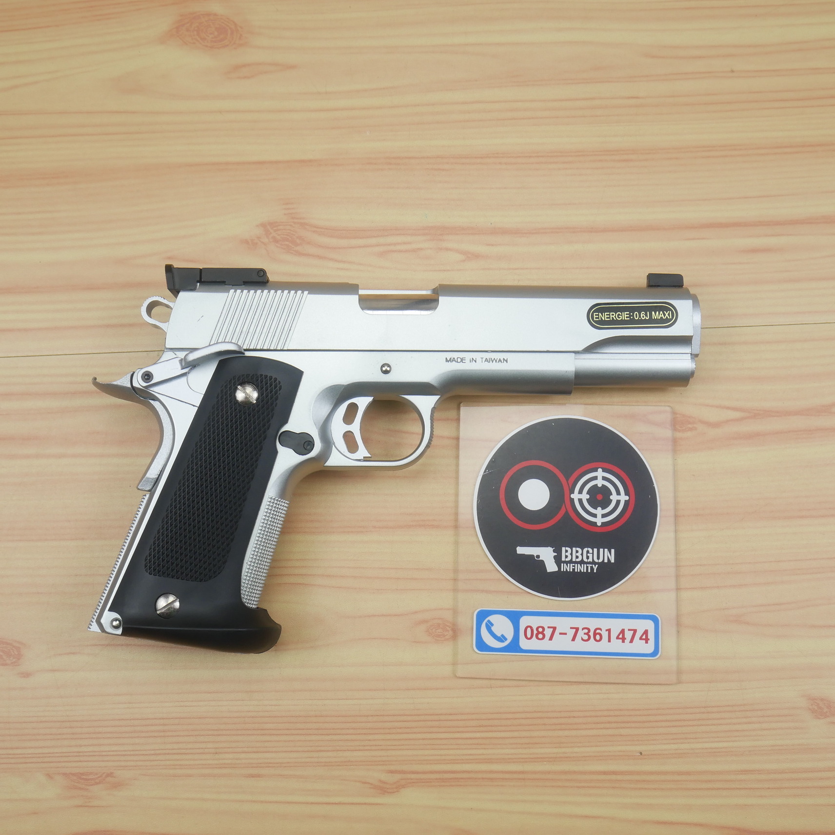 ปืนอัดลมสปริงชักยิงไต้หวัน KWC Match 1911 Spring Action สีเงิน