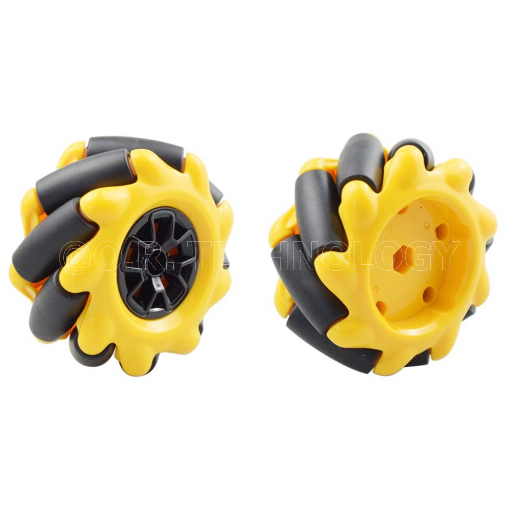(1ชุด มี 2ล้อ-ซ้าย,ขวา) AD146 ชุดล้อ แมคคานัม ล้อหมุนรอบทิศทาง ขนาด 60MM-K สีเหลือง (ไม่รวม แกนล้อ) Yellow Mecanum Wheel 60MM-K (Not include couplings)