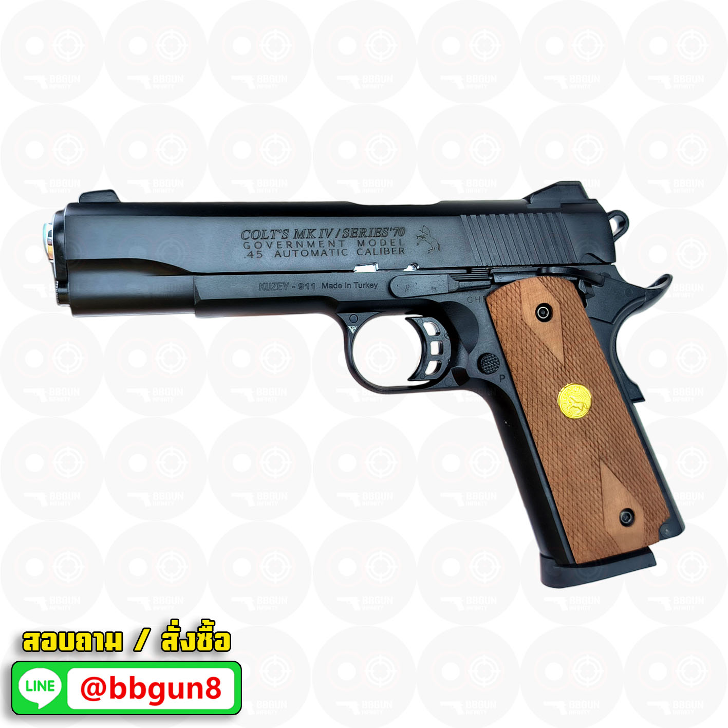 แบลงค์กัน KUZEY M1911 ลำกล้อง 5 นิ้ว COLT'S MK IV SERIES'70 สีดำ ด้ามไม้ blank gun