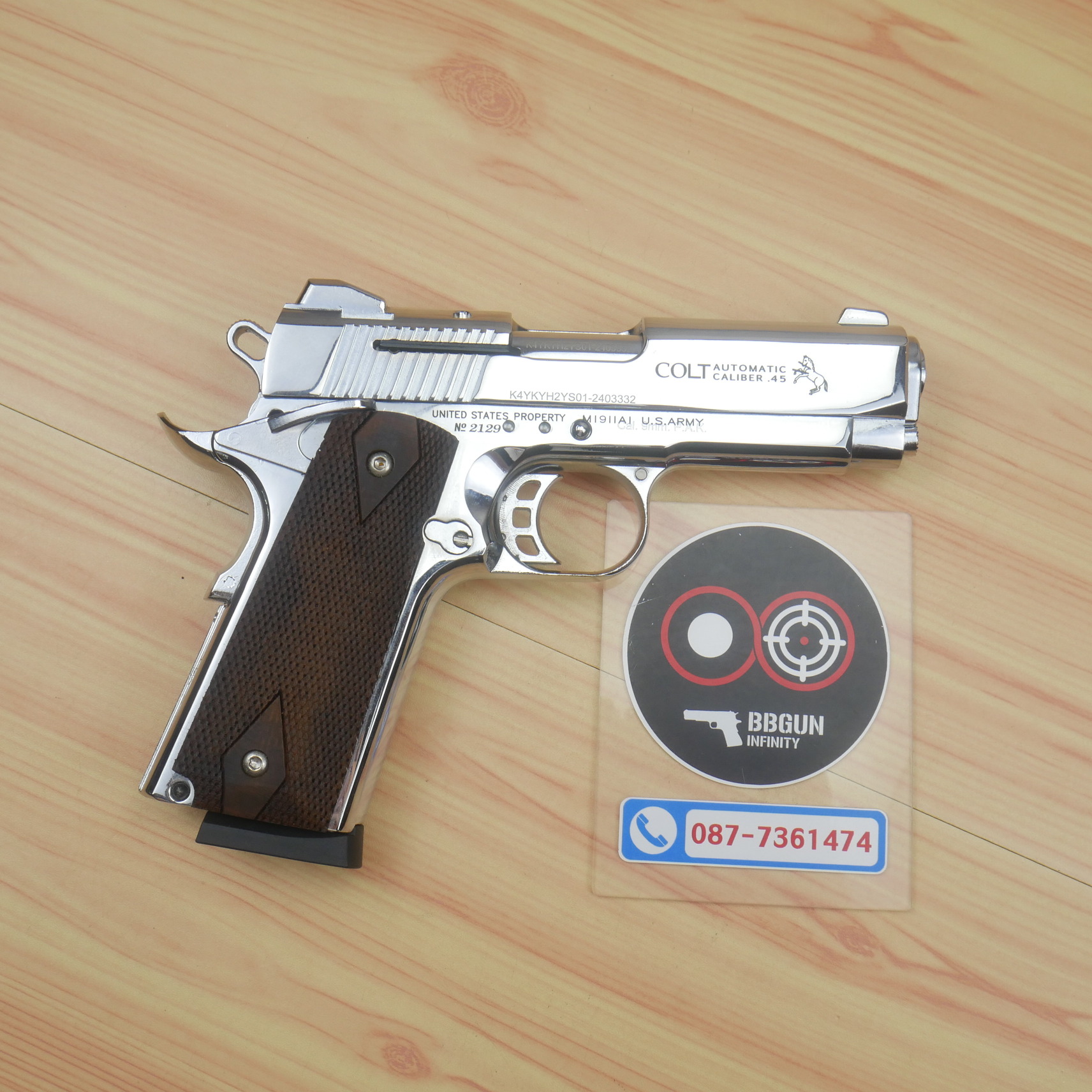 แบลงค์กัน KUZEY M1911 COLT'S MK IV SERIES 80 blank gun สีเงินเงา ลำ 4 นิ้ว ด้ามไม้