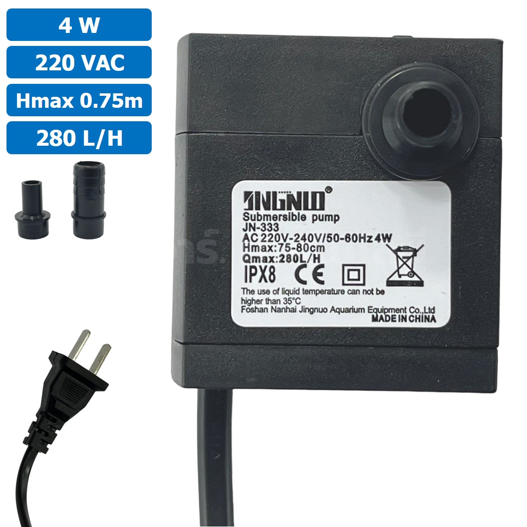 JN-333 ปั๊มน้ำ ปั๊มแช่ ปั๊มพัดลมไอเย็น 220VAC 4W Water pump Submersible Pump JING NUO Hmax 0.75-0.8m Qmax 280L/H JINGNUO