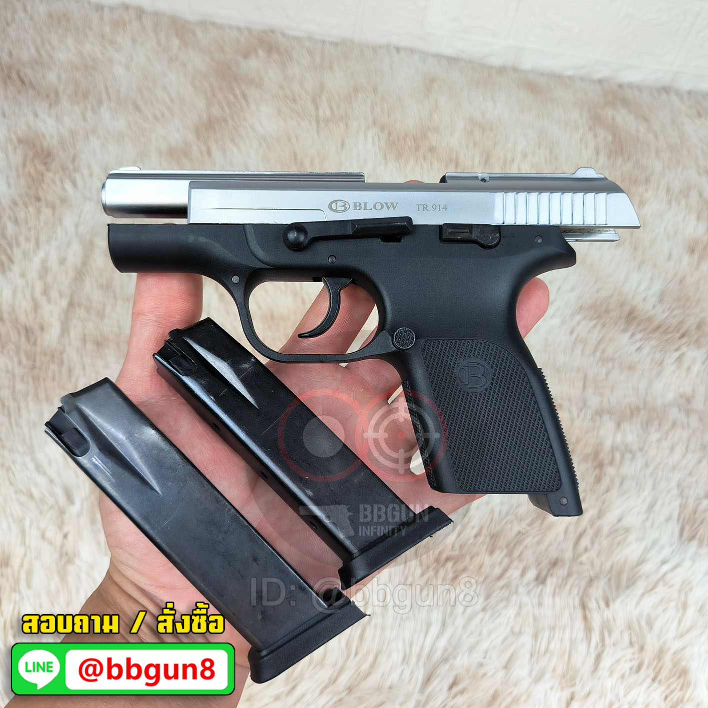 ปืนแบลงค์กัน Blow TR914 Auto blank gun สี เงินด้าน (แถมกล่องใส่ปืน)