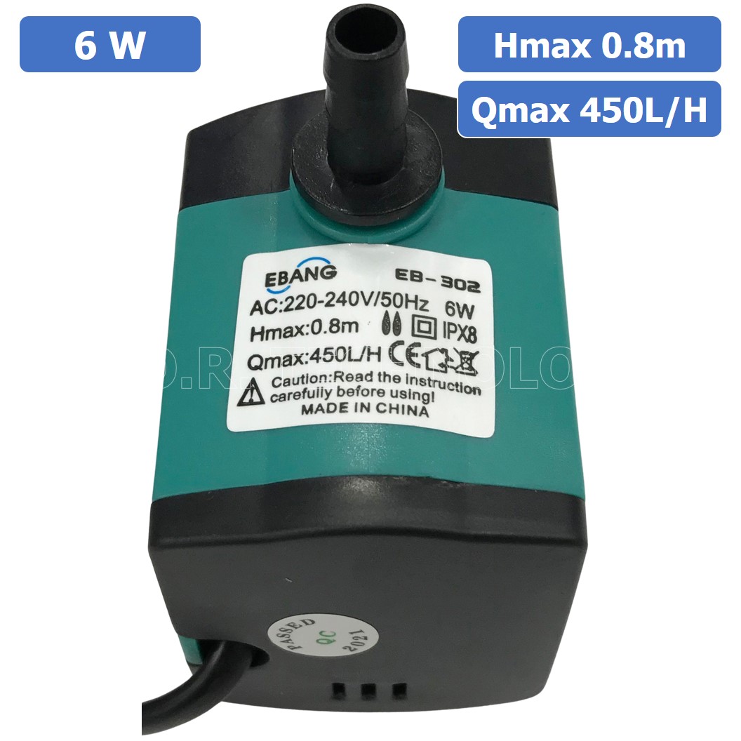 (1ชิ้น) EB-302 ปั๊มน้ำ ปั๊มแช่ พร้อมปลั๊กเสียบ 220VAC 6W Water pump Submersible Pump EBANG Hmax 0.8m Qmax 450L/H